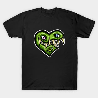 Zombie Heart Teethy Smile Green Valentines Day T-Shirt